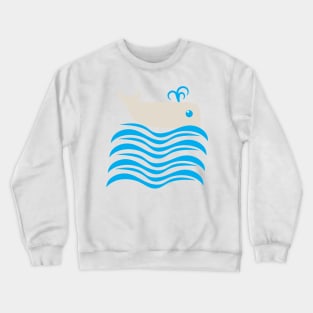 Whale Swimming Ocean Waves Cartoon Crewneck Sweatshirt